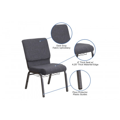 BLNK HERCULES Series Fabric Church Chair with Book Rack and Silver Vein Frame - Dark Gray