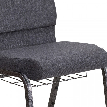 BLNK HERCULES Series Fabric Church Chair with Book Rack and Silver Vein Frame - Dark Gray