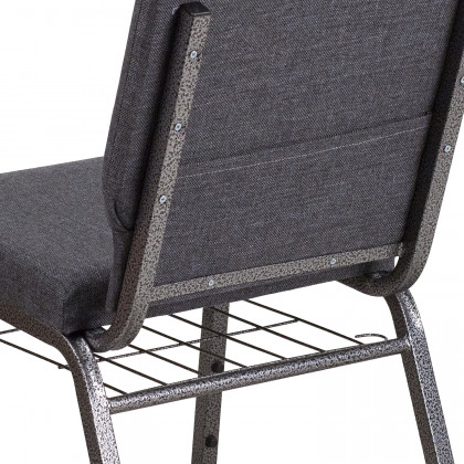 BLNK HERCULES Series Fabric Church Chair with Book Rack and Silver Vein Frame - Dark Gray