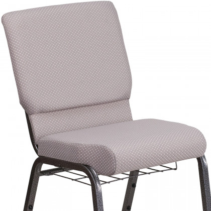 BLNK HERCULES Series Fabric Church Chair with Book Rack and Silver Vein Frame - Gray Dot