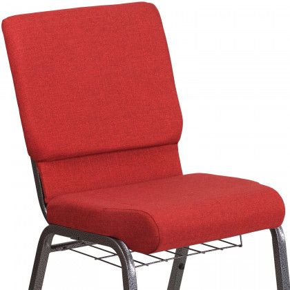 BLNK HERCULES Series Fabric Church Chair with Cup Book Rack and Silver Vein Frame - Red