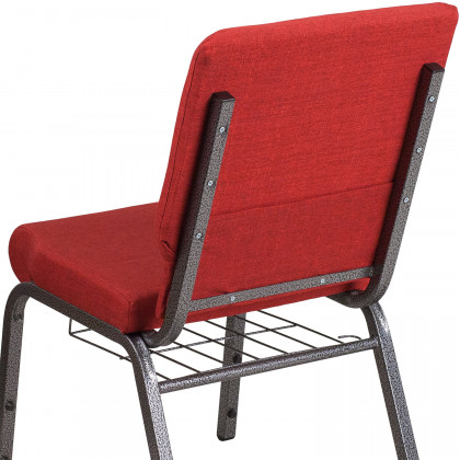 BLNK HERCULES Series Fabric Church Chair with Cup Book Rack and Silver Vein Frame - Red