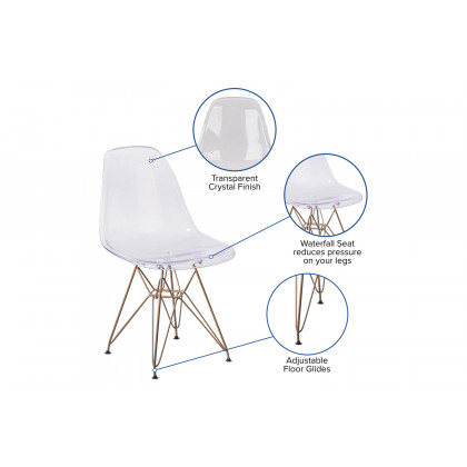 BLNK - Elon Series Ghost Chair with Gold Metal Base