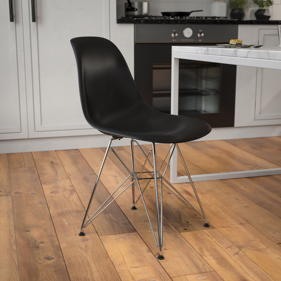 BLNK Elon Series Plastic Chair with Chrome Base - Black