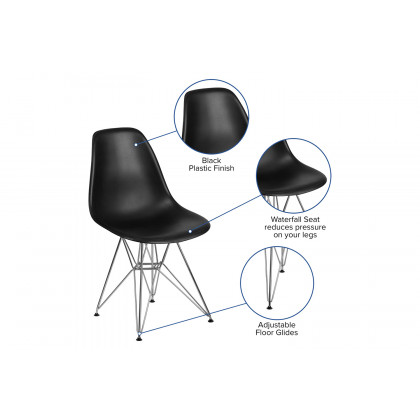 BLNK Elon Series Plastic Chair with Chrome Base - Black