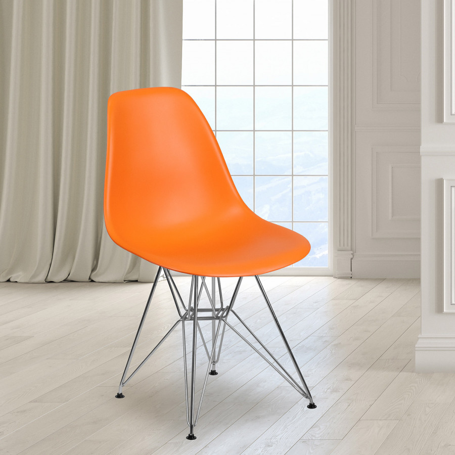 BLNK Elon Series Plastic Chair with Chrome Base - Orange