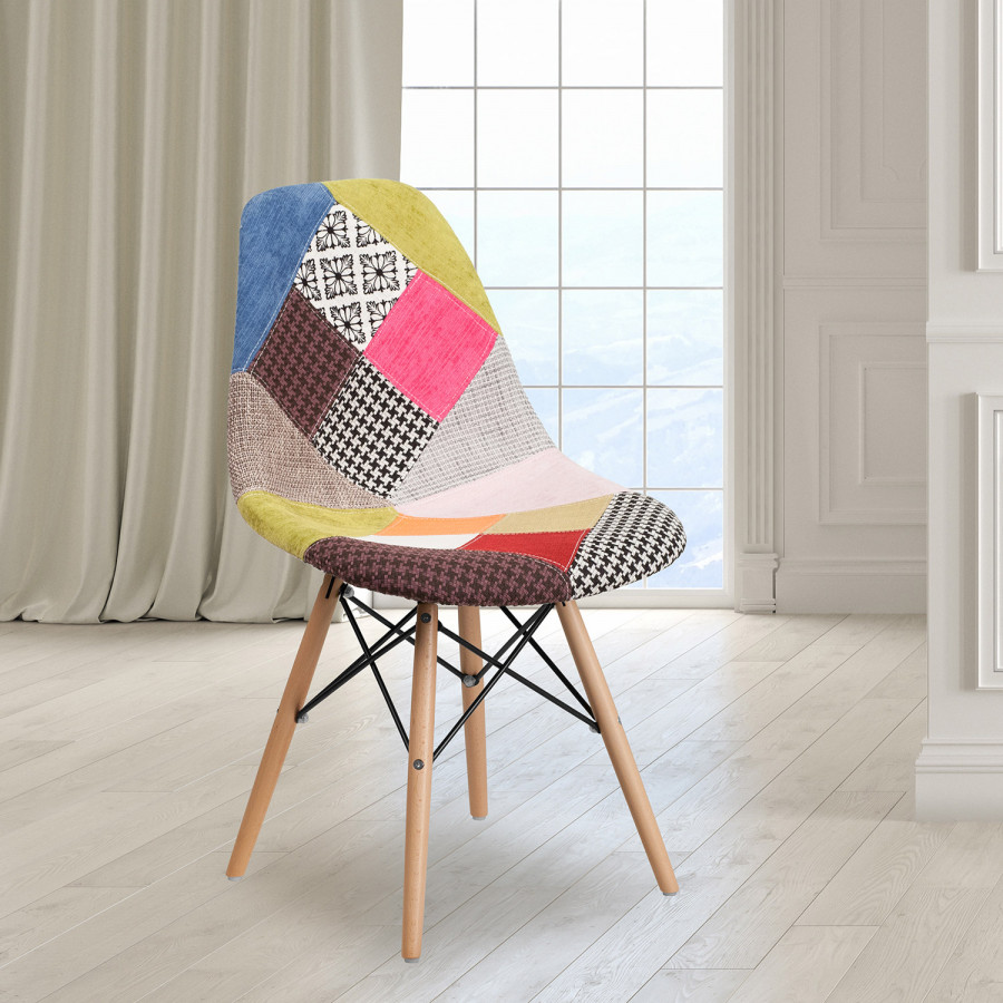 BLNK Elon Series Fabric Chair with Wooden Legs - Milan Patchwork