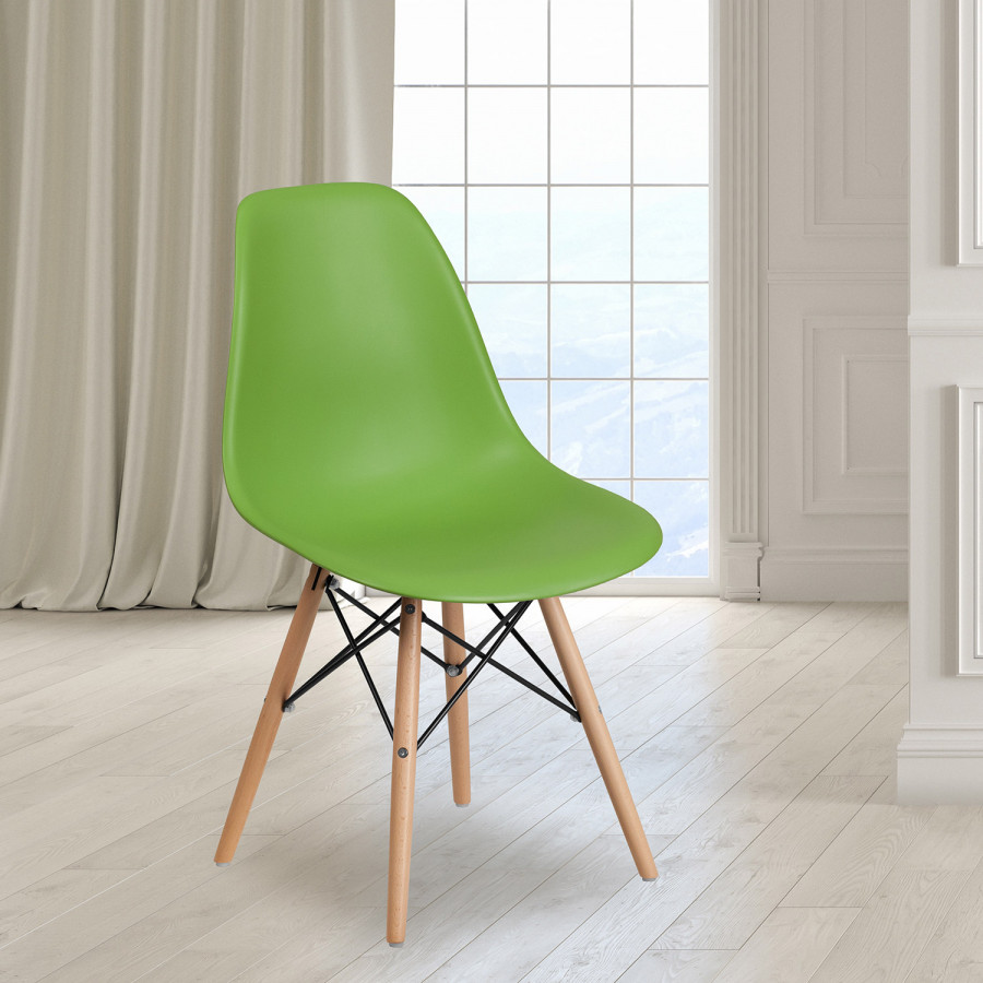 BLNK Elon Series Plastic Chair with Wooden Legs - Green