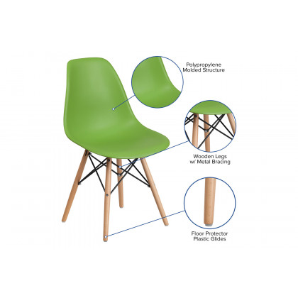 BLNK Elon Series Plastic Chair with Wooden Legs - Green