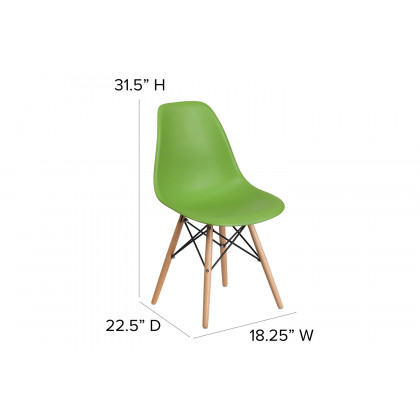BLNK Elon Series Plastic Chair with Wooden Legs - Green