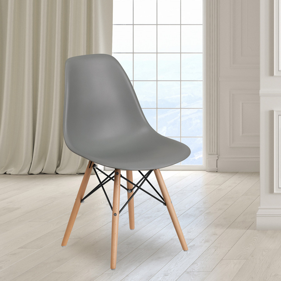 BLNK Elon Series Plastic Chair with Wooden Legs - Moss Gray