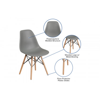 BLNK Elon Series Plastic Chair with Wooden Legs - Moss Gray