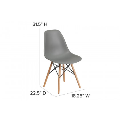 BLNK Elon Series Plastic Chair with Wooden Legs - Moss Gray