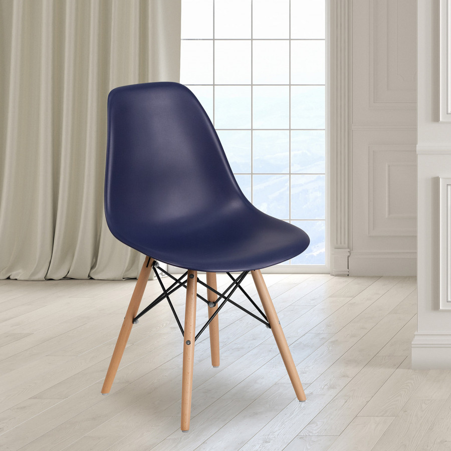 BLNK Elon Series Plastic Chair with Wooden Legs - Navy