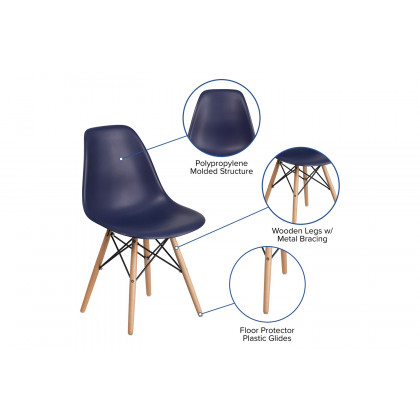 BLNK Elon Series Plastic Chair with Wooden Legs - Navy