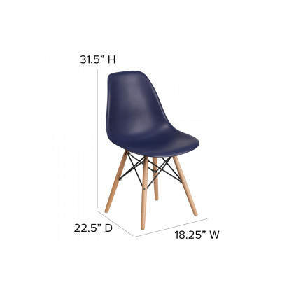 BLNK Elon Series Plastic Chair with Wooden Legs - Navy