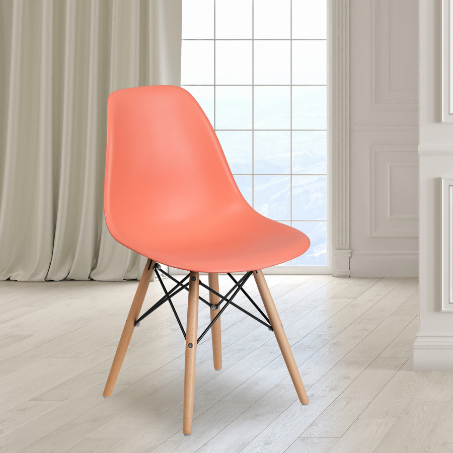 BLNK Elon Series Plastic Chair with Wooden Legs - Peach
