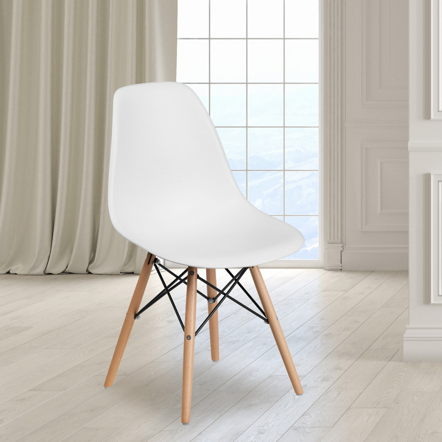 BLNK Elon Series Plastic Chair with Wooden Legs - White