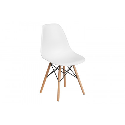 BLNK Elon Series Plastic Chair with Wooden Legs - White