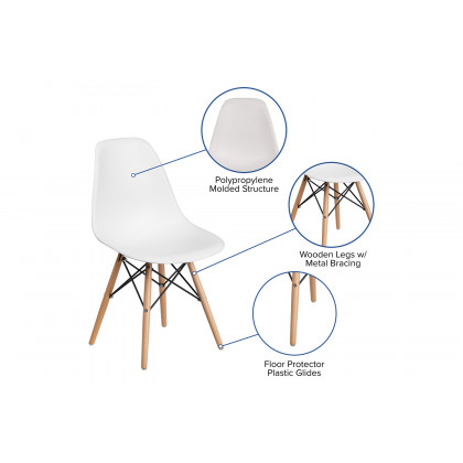 BLNK Elon Series Plastic Chair with Wooden Legs - White