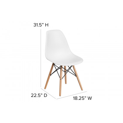 BLNK Elon Series Plastic Chair with Wooden Legs - White