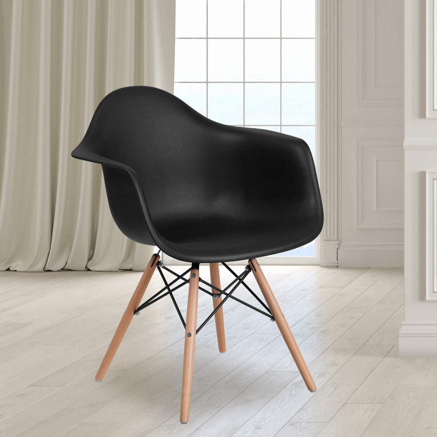 BLNK Alonza Series Plastic Chair with Wooden Legs - Black