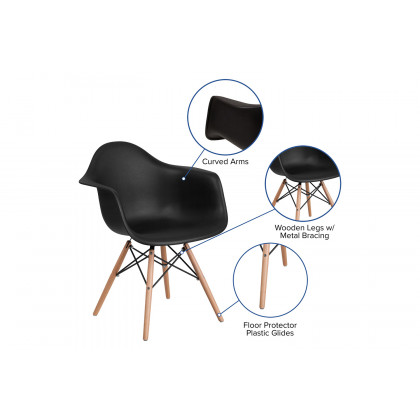 BLNK Alonza Series Plastic Chair with Wooden Legs - Black