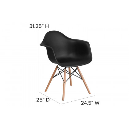 BLNK Alonza Series Plastic Chair with Wooden Legs - Black