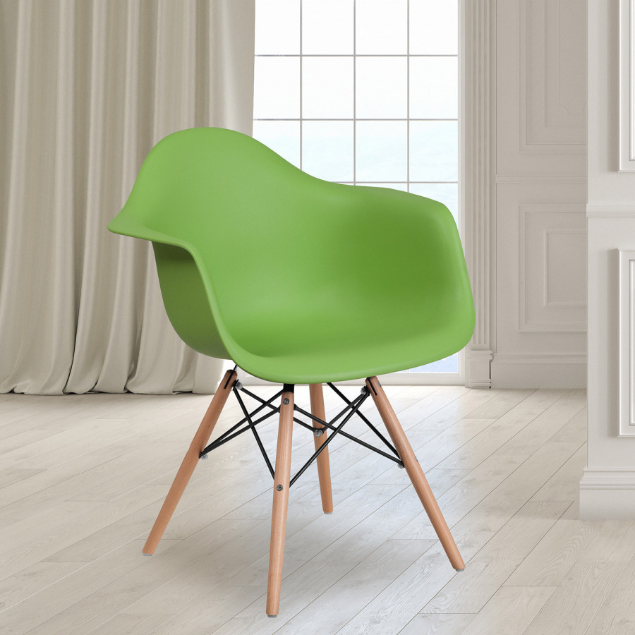 BLNK Alonza Series Plastic Chair with Wooden Legs - Green