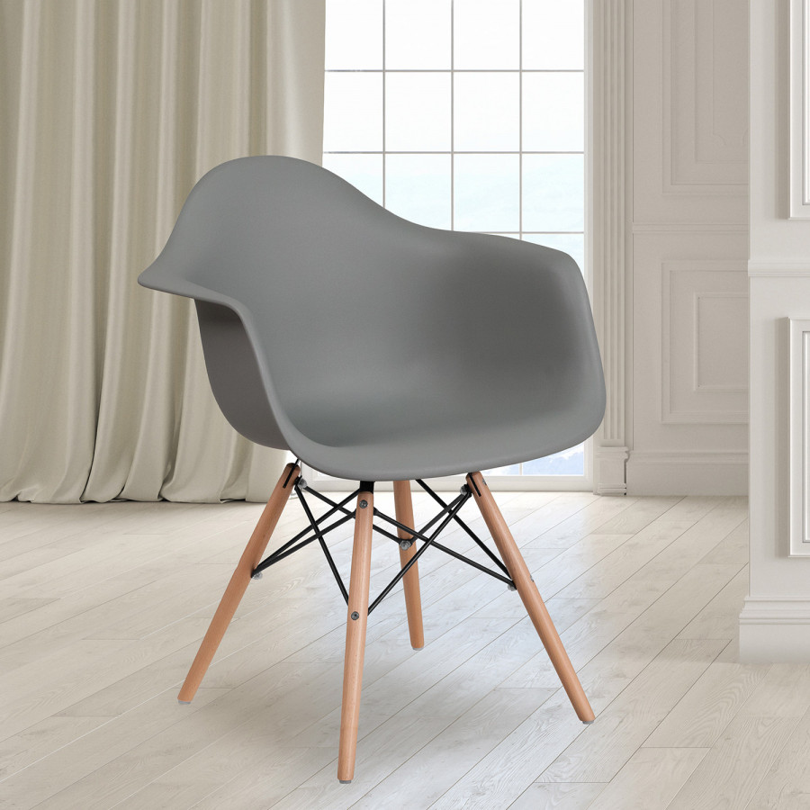 BLNK Alonza Series Plastic Chair with Wooden Legs - Moss Gray