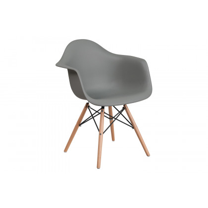 BLNK Alonza Series Plastic Chair with Wooden Legs - Moss Gray