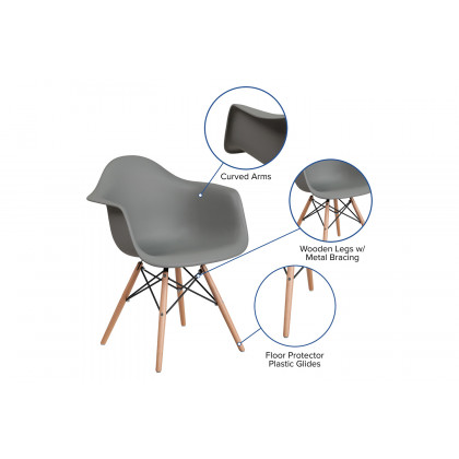 BLNK Alonza Series Plastic Chair with Wooden Legs - Moss Gray