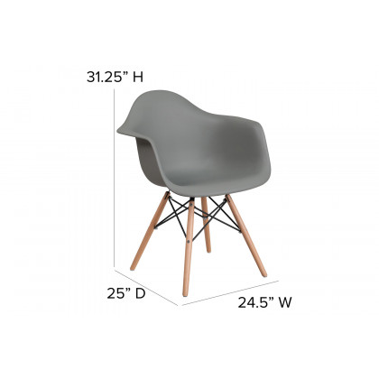 BLNK Alonza Series Plastic Chair with Wooden Legs - Moss Gray