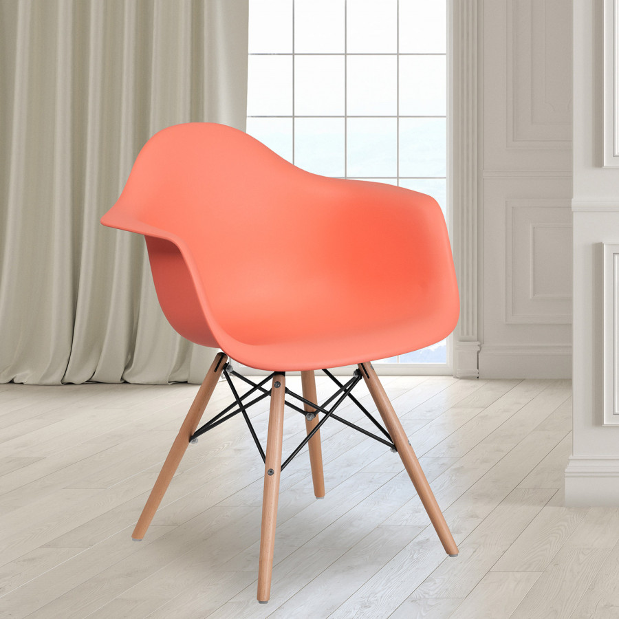 BLNK Alonza Series Plastic Chair with Wooden Legs - Peach
