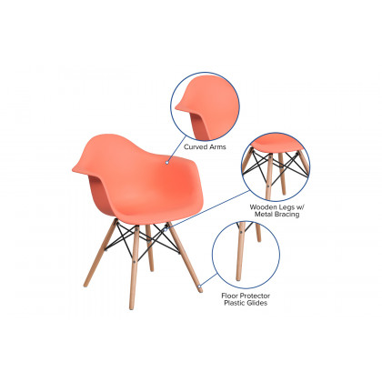 BLNK Alonza Series Plastic Chair with Wooden Legs - Peach