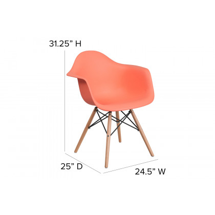 BLNK Alonza Series Plastic Chair with Wooden Legs - Peach