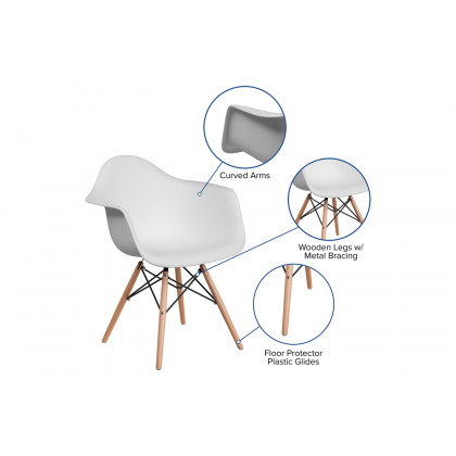 BLNK Alonza Series Plastic Chair with Wooden Legs - White