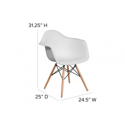 BLNK Alonza Series Plastic Chair with Wooden Legs - White
