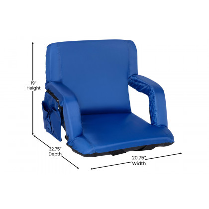 BLNK Malta Portable Lightweight Reclining Stadium Chairs with Armrests, Padded Back and Seat Set of 2 - Blue