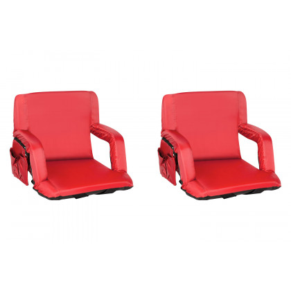 BLNK Malta Portable Lightweight Reclining Stadium Chairs with Armrests, Padded Back and Seat Set of 2 - Red