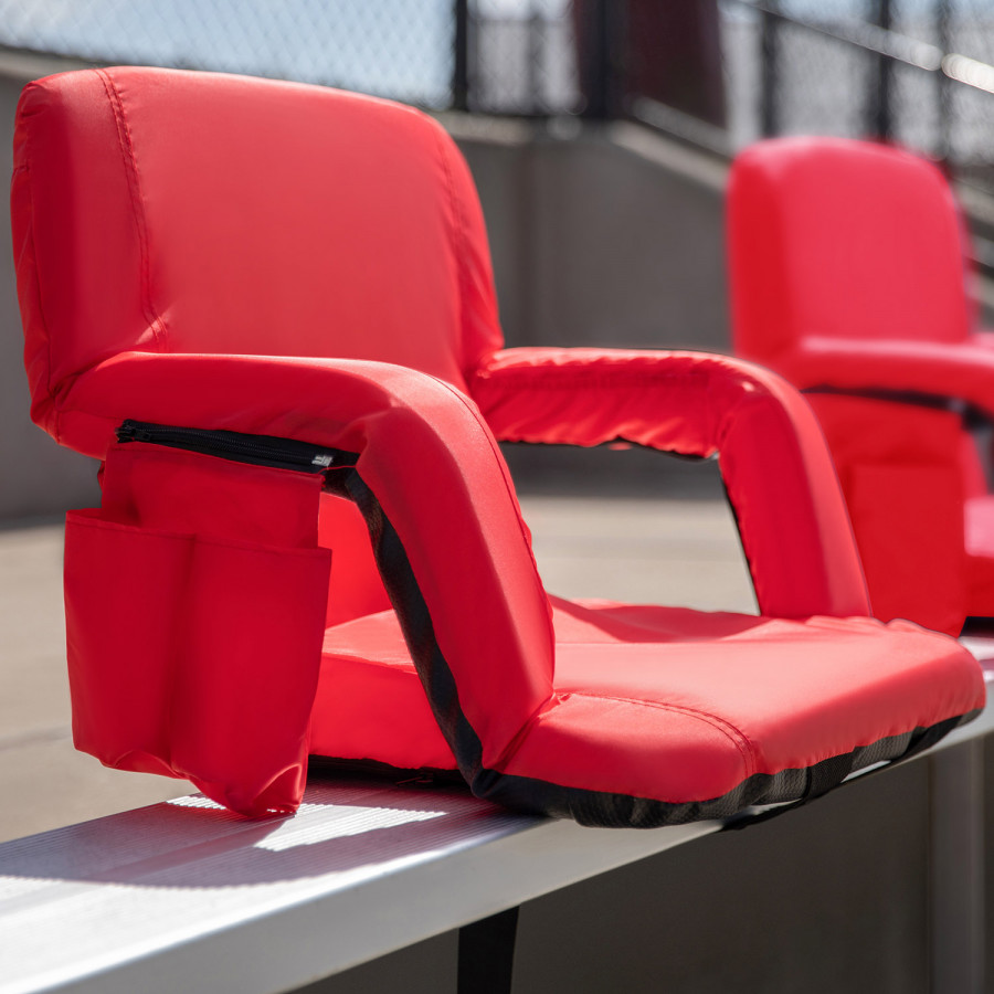BLNK Malta Portable Lightweight Reclining Stadium Chair with Armrests, Padded Back and Seat - Red