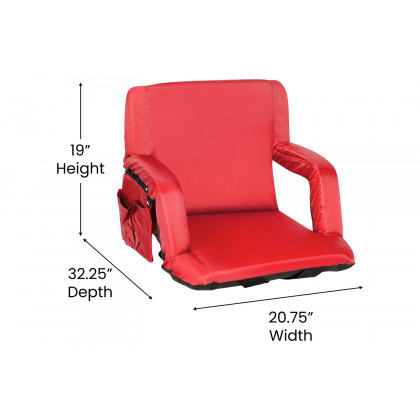 BLNK Malta Portable Lightweight Reclining Stadium Chair with Armrests, Padded Back and Seat - Red