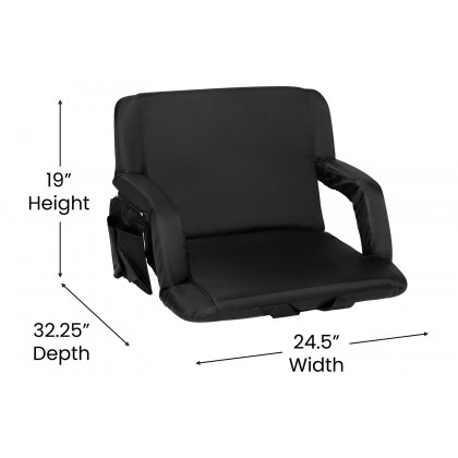 BLNK Malta Extra Wide Portable Lightweight Reclining Stadium Chair with Armrests, Padded Back and Seat - Black