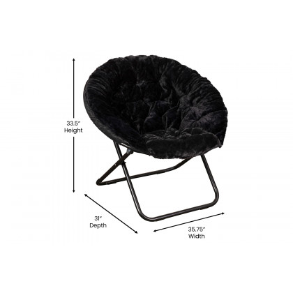 BLNK Gwen Faux Fur Oversize Portable Folding Saucer Moon Chair - Black