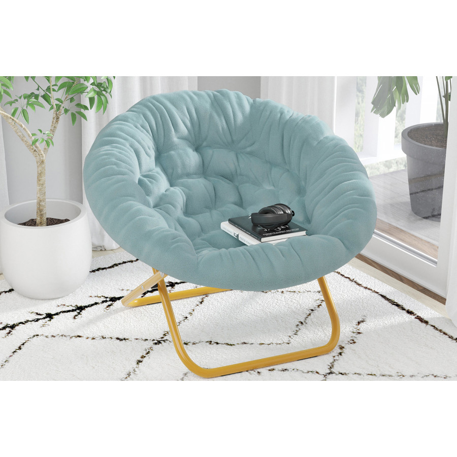 BLNK Gwen Faux Fur Oversize Portable Folding Saucer Moon Chair - Dusty Aqua