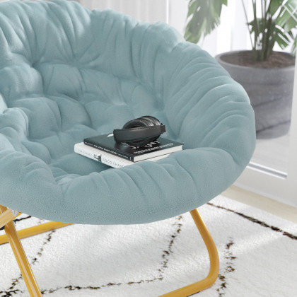 BLNK Gwen Faux Fur Oversize Portable Folding Saucer Moon Chair - Dusty Aqua