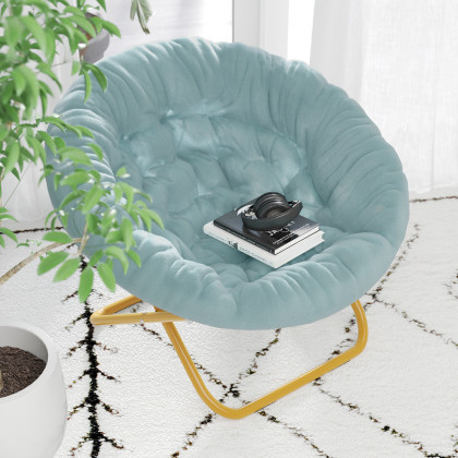 BLNK Gwen Faux Fur Oversize Portable Folding Saucer Moon Chair - Dusty Aqua