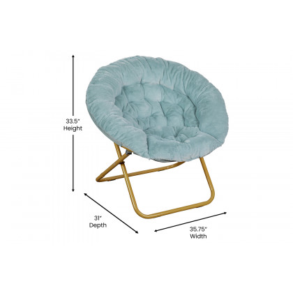 BLNK Gwen Faux Fur Oversize Portable Folding Saucer Moon Chair - Dusty Aqua