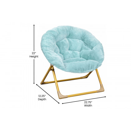 BLNK Gwen Faux Fur Mini Folding Saucer Moon Chair - Dusty Aqua