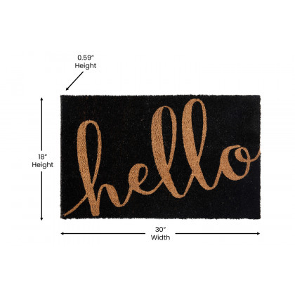 BLNK Harbold Coir Indoor-Outdoor Doormat with Hello Message and Non-Slip Backing - Black